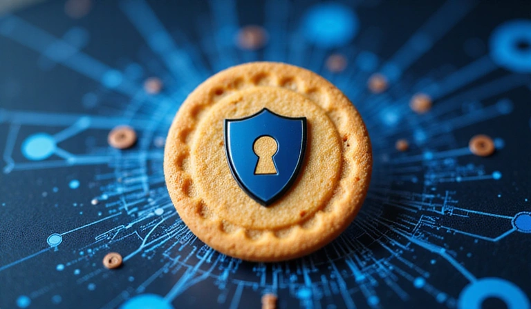 Illustrazione di un biscotto digitale e icone di protezione dati